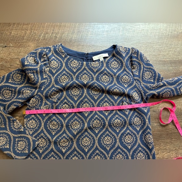 LOFT Medallion Jacquard Shift Dress puff shoulder sleeve comfy cute EUC Sz 6 - Picture 9 of 13
